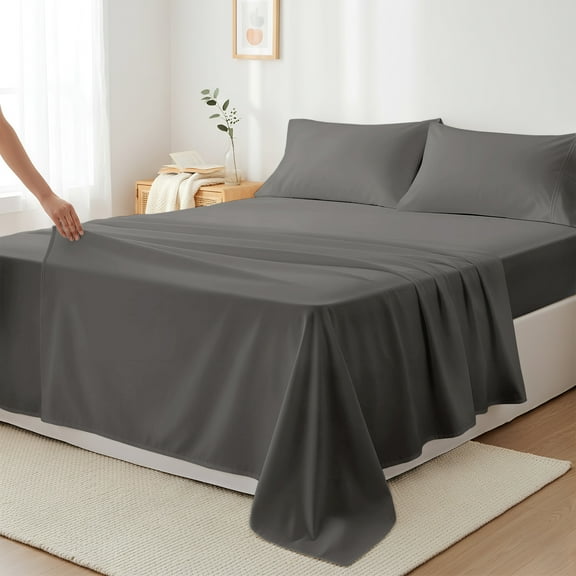 Máulli Collection Full Size Bed Sheets - 400 Thread Count 100% Cotton Hotel Collection Sheets (4 PC, Dark Grey), Soft, Cooling Sateen Weave Sheet Set