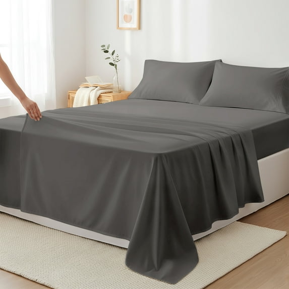 Máulli Collection 100% Cotton Bed Sheets Full Sheet Set - 400 Thread Count Sheets Full Size 4 PC Set (Dark Grey), Soft, Cooling, Hotel-Quality 16" Deep Pocket Sateen Cotton Bedsheet for Hot Sleepers