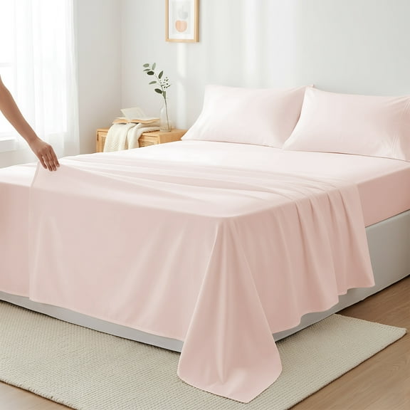 Máulli Collection Queen Size Sheets 400 Thread Count - 100% Cotton Sheets Queen (4 PC, Blush) Luxury Sateen Deep Pocket Soft Cooling Queen Sheets