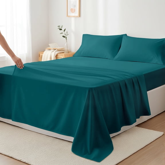 Máulli Collection Queen Size Sheets 400 Thread Count - 100% Cotton Sheets Queen (4 PC, Teal) Luxury Sateen Deep Pocket Soft Cooling Queen Sheets