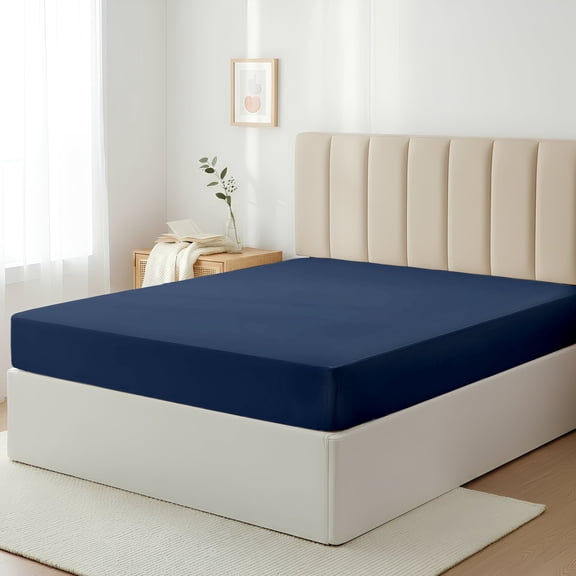 Máulli Collection 100% Cotton California King Fitted Sheet - 400 Thread Count Cotton Fitted Sheets (1 PC, Navy Blue), Soft, Cooling Hotel Bottom Sheet