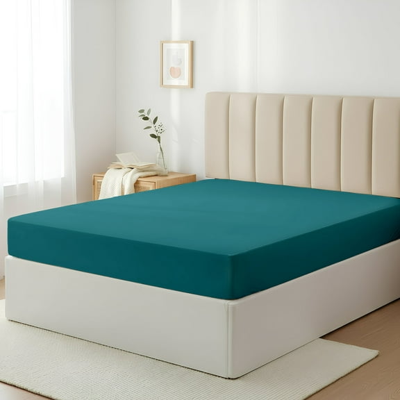 Máulli Collection 100% Cotton Full Size Fitted Sheet Only - 400 Thread Count 16" Deep Pocket Full Size Fitted Sheet Cooling Durable Sateen Weave No Pop-Off Elastic Bottom Sheet for Adults - Teal