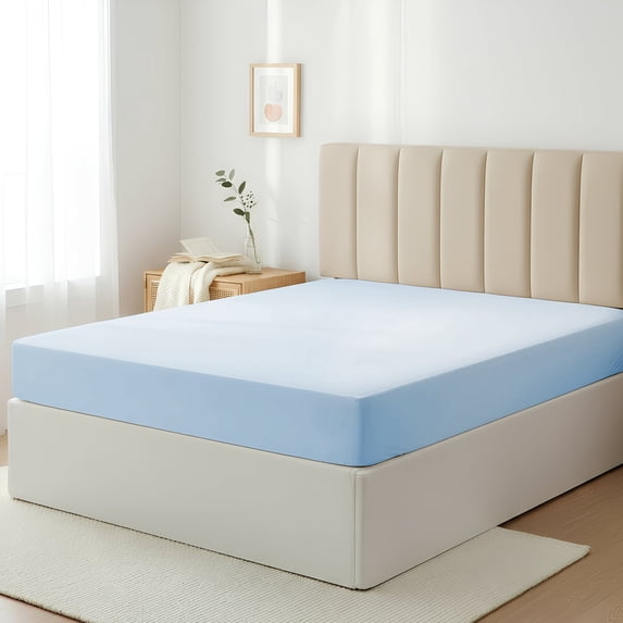 Máulli Collection 100% Cotton Full Size Fitted Sheet Only - 400 TC Fitted Sheet Full (1 PC, Light Blue) Soft, Cooling, Sateen Hotel Bottom Sheet