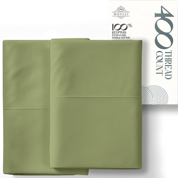 Máulli Collection King Pillow Cases 400 Thread Count - 100% Cotton King Pillowcases Set of 2 (Sage Green), Luxuriously Soft Cool Hotel Pillowcases