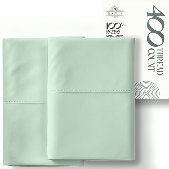 Máulli Collection 100% Cotton King Size Pillow Cases Set of 2 - 400 Thread Count Pillow Cases King Size Set of 2 (Sea Foam), Luxuriously Soft Hotel Quality Sateen Weave Pillowcases, Crisp & Cool