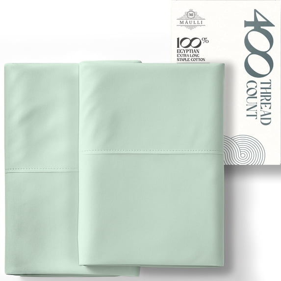Máulli Collection King Pillow Cases 400 Thread Count - 100% Cotton King Pillowcases Set of 2 (Sea Foam), Luxuriously Soft Cool Hotel Pillowcases