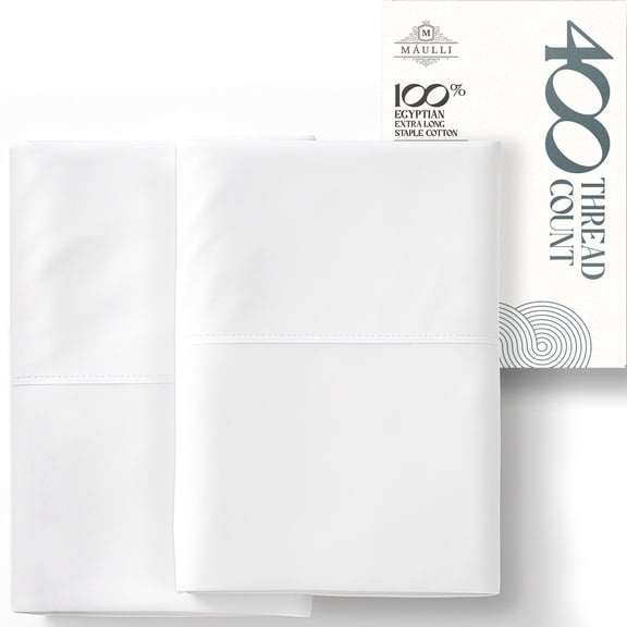 Máulli Collection King Pillow Cases 400 Thread Count - 100% Cotton King Pillowcases Set of 2 (White), Luxuriously Soft Cool Hotel Quality Pillowcases