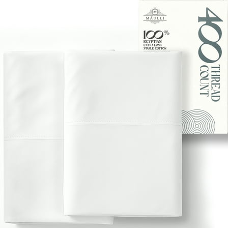Máulli Collection 100% Cotton King Size Pillow Cases Set of 2 - 400 Thread Count Pillow Cases King Size Set of 2 (White), Luxuriously Soft Hotel Quality Sateen Weave Pillowcases, Crisp & Cool
