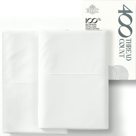 Máulli Collection 100% Cotton King Size Pillow Cases Set of 2 - 400 Thread Count Pillow Cases King Size Set of 2 (White), Luxuriously Soft Hotel Quality Sateen Weave Pillowcases, Crisp & Cool