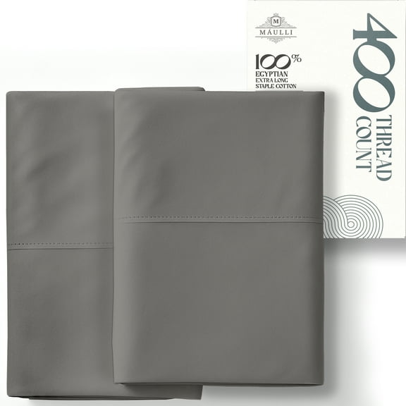 Máulli Collection 100% Cotton Pillowcases Standard / Queen Size Set of 2 - 400 Thread Count Cotton Pillowcases, Soft Cool Sateen Weave Pillow Cases for Sleeping, Set of 2 Pillow Covers (Dark Grey)