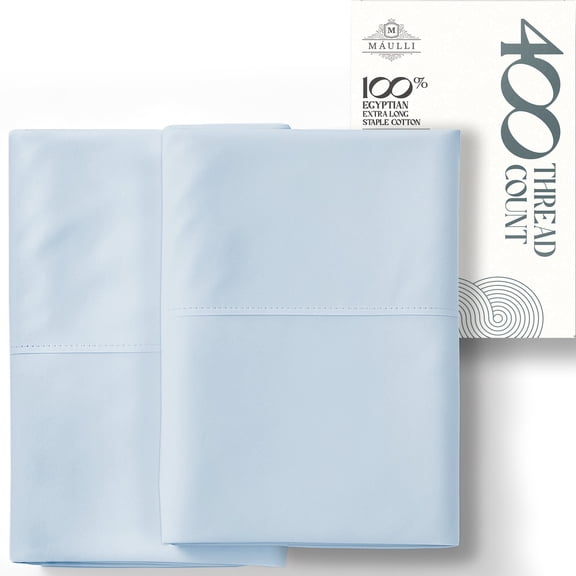 Máulli Collection 100% Cotton Pillow Cases Sets of 2 Queen - 400 Thread Count Cotton Standard Pillowcases, Soft Cooling Sateen Pillowcases(Light Blue)