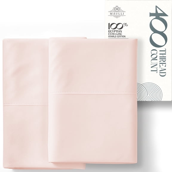 Máulli Collection 100% Cotton Pillow Cases Sets of 2 Queen - 400 Thread Count Cotton Standard Pillowcases, Soft Cooling Sateen Pillowcases (Blush)