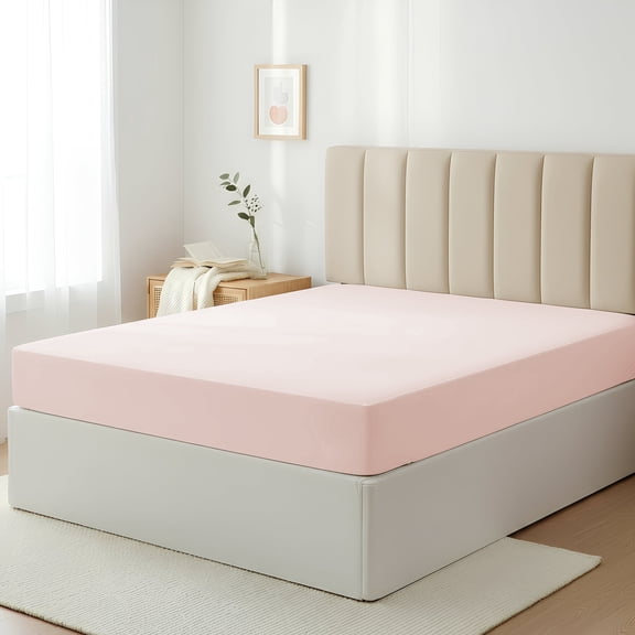 Máulli Collection Queen Fitted Sheets 400 Thread Count - 100% Cotton Queen Fitted Sheet Only (1 PC, Blush), Soft, Cooling Sateen Hotel Bottom Sheet