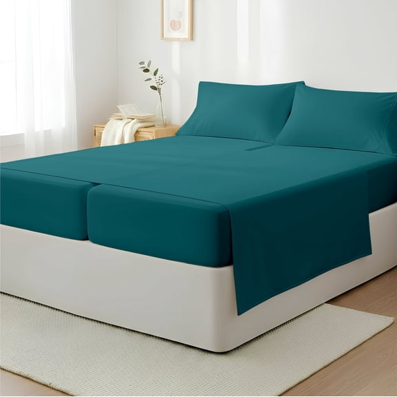 Máulli Collection Split King Sheets For Adjustable Bed - 400 Thread Count Hotel Collection Sheets (5 PC, Teal), Soft, Cooling Sateen Hotel Sheet Set