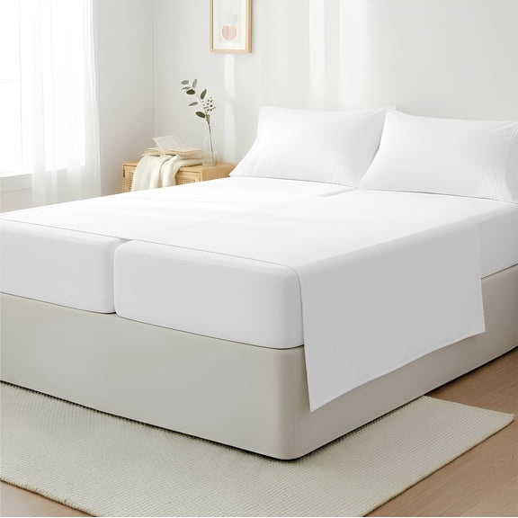 Máulli Collection Split King Sheets For Adjustable Bed - 400 Thread Count Hotel Collection Sheets (5 PC, White), Soft, Cooling Sateen Hotel Sheet Set