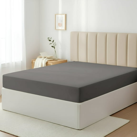 Máulli Collection 100% Egyptian Cotton Full Size Fitted Sheet Only - 400 Thread Count 16" Deep Pocket Full Fitted Sheet Cooling Durable Sateen No Pop-Off Elastic Bottom Sheet for Adults - Dark Grey