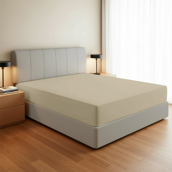 Máulli Collection 100% Organic Cotton Percale Weave Fitted Sheet Twin Size, Taupe, 1 Deep Pocket Twin Fitted Sheet, Fits Mattress Upto 16" Crisp and Cool Bed Linen, GOTS Certified Sheets