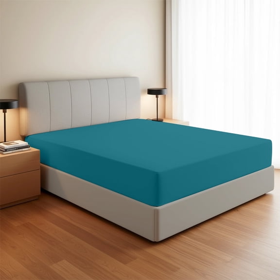 Máulli Collection 100% Organic Cotton Fitted Sheet Only - Twin Size Percale Weave Fitted Sheet (1 PC, Teal), Crisp Cooling Bottom Fitted Sheets
