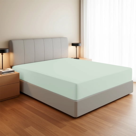 Máulli Collection 100% Organic Cotton Fitted Sheet Only - Full Size Fitted Sheet (1 PC, Sea Foam), Crisp Cooling 16" Deep Pocket Percale Bottom Sheet