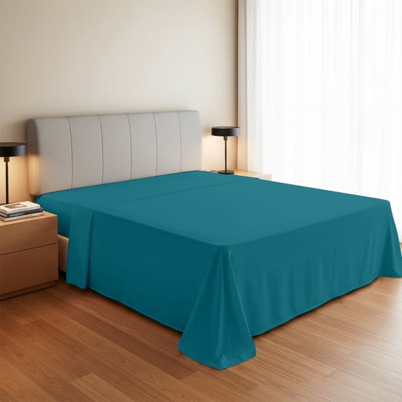 Máulli Collection 100% Organic Cotton Flat Sheets Sold Separately Full Size - Flat Cotton Sheet (1 PC, Teal), Crisp, Cooling Percale Weave Sheets