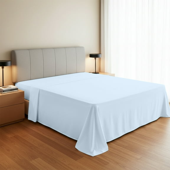 Máulli Collection 100% Organic Cotton King Flat Sheet, 144 Thread Count Percale, Soft Cooling, Breathable Bed Sheet, Hotel Quality Hypoallergenic Bedding, Easy Care, Lightweight & Durable, Light Blue