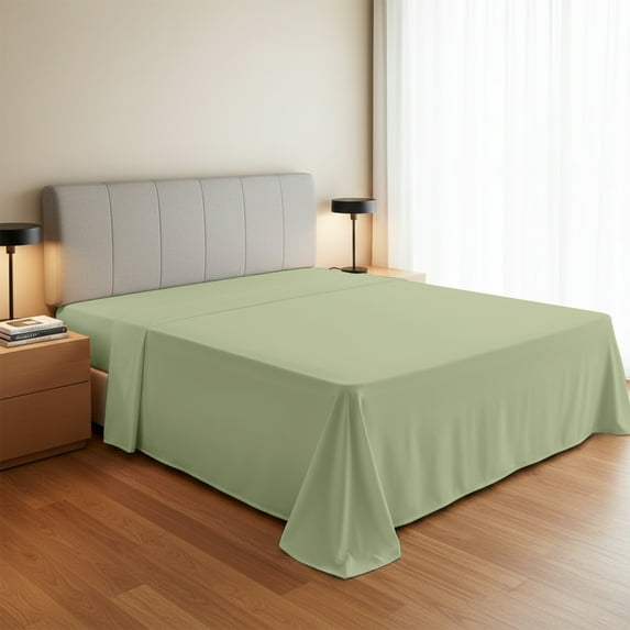 Máulli Collection 100% Organic Cotton King Flat Sheet, 144 Thread Count Percale, Soft Cooling & Breathable Bed Sheet, Hotel Quality Hypoallergenic Bedding, Easy Care, Lightweight, Durable, Sage Green