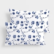 Máulli Collection 100% Organic Cotton Pillow Case King Size Set of 2 - Crisp, Cooling Percale Weave Cotton Printed Pillow Cases (Floral Blue)
