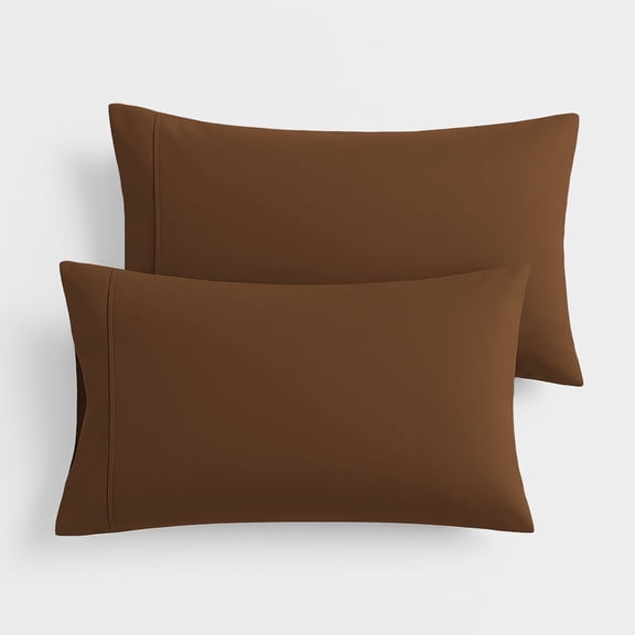 Máulli Collection Queen Pillow Cases Set of 2 - 100% Organic Cotton Pillow Cases Crisp, Cool Percale Weave Pillowcase for Queen Pillow (Brown)