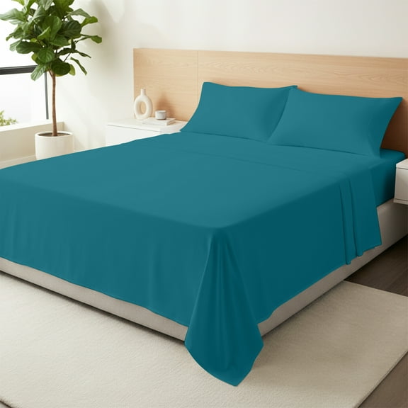 Máulli Collection 100% Organic Cotton Sheets Full Size - 4 PC Organic Cotton Full Size Percale Weave Sheet Set, Soft, Cooling, Crisp & Breathable, 16" Deep Pocket Hotel Quality Bedding Set - Teal