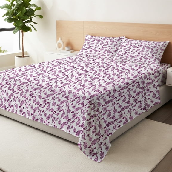 Máulli Collection 100% Organic Cotton Sheets Full Size - Percale Weave Full Size Organic Sheets (4 PC, Paisley), Crisp, Cooling Printed Sheet Set
