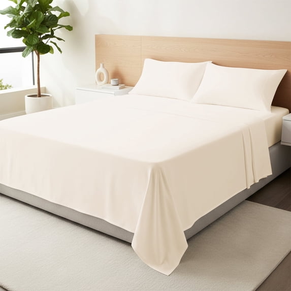 Máulli Collection 100% Organic Cotton Sheets Full Size - Percale Weave Full Size Organic Sheets (4 PC, Ivory), Crisp, Cooling Sheet Set