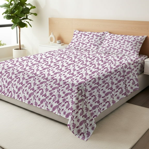 Máulli Collection 100% Organic Cotton Sheets King Size - 4 PC Printed Organic Cotton King Percale Weave Sheet Set, Soft, Cooling, Crisp, 16" Deep Pocket Hotel Quality Bedding Set - Paisley Print