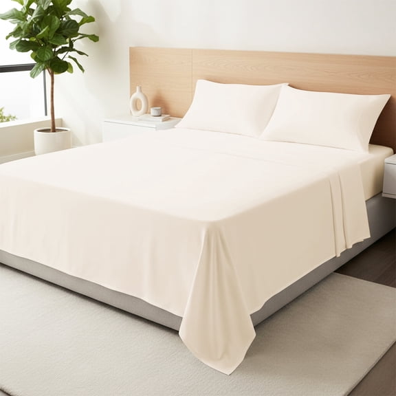 Máulli Collection Cotton Sheets Queen Size - 100% Organic Cotton Sheets (4 PC, Ivory), Crisp, Cooling Percale Weave Sheet Set