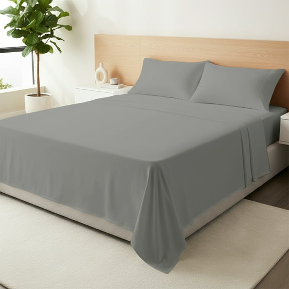 Máulli Collection 100% Organic Cotton Sheets Queen Size - 4 PC Organic Cotton Queen Size Percale Weave Sheet Set, Soft, Cooling & Breathable, 16" Deep Pocket Hotel Quality Bedding Set - Dark Grey