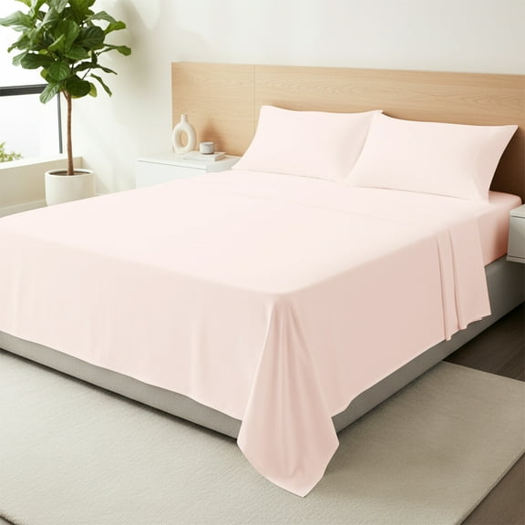 Máulli Collection 100% Organic Cotton Sheets Queen Size - 4 PC Organic Cotton Queen Size Percale Weave Sheet Set, Soft, Cooling, Crisp & Breathable, 16" Deep Pocket Hotel Quality Bedding Set - Blush