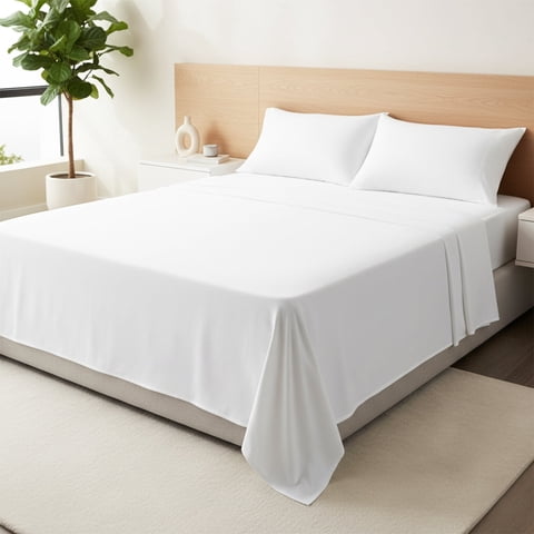 Máulli Collection Cotton Sheets Queen Size - 100% Organic Cotton Sheets (4 PC, White), Crisp, Cooling Percale Weave Sheet Set