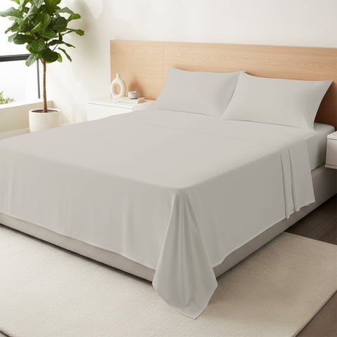 Máulli Collection 100% Organic Cotton Sheets Twin Size - Percale Weave Organic Sheets (3 PC, Light Grey), Crisp, Cooling Sheet Set