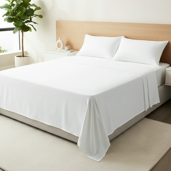Máulli Collection 100% Organic Cotton Sheets Twin Size - 3 PC Organic Cotton Twin Size Percale Weave Sheet Set, Soft, Cooling, Crisp & Breathable, 16" Deep Pocket Bedding Set for Dorm Room - White