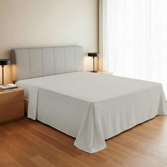 Máulli Collection 100% Organic Cotton Percale Flat Sheet Twin Size - 1 PC Flat Sheet, Light Grey - Crisp, Cool and Strong Bed Linen, Top Sheets for Hot Sleepers, Breathable GOTS Certified Sheets