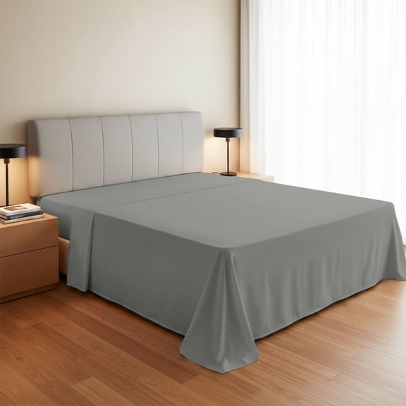 Máulli Collection Flat Cotton Sheet Twin XL - 100% Organic Cotton Flat Sheets (1 PC, Dark Grey), Crisp, Cooling Percale Weave Flat Sheets