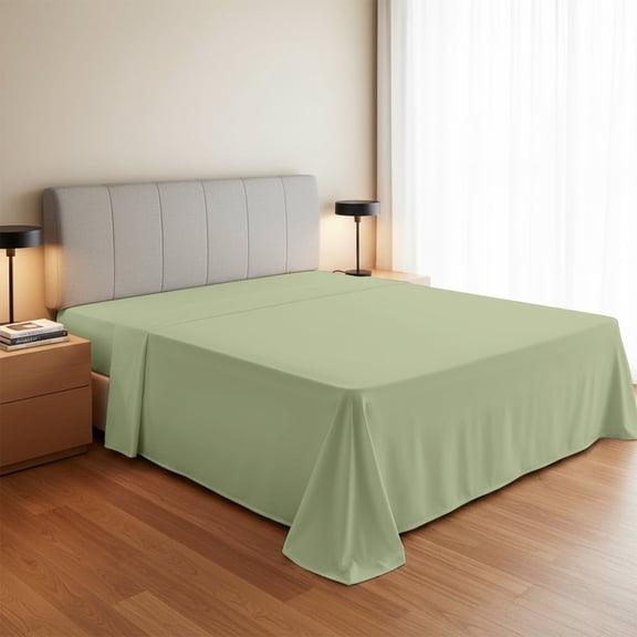 Máulli Collection Flat Cotton Sheet Twin XL - 100% Organic Cotton Flat Sheets (1 PC, Sage Green), Crisp, Cooling Percale Weave Flat Sheets