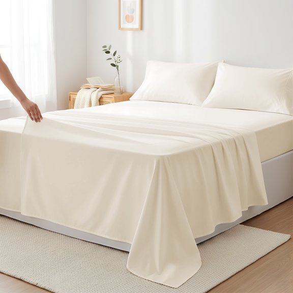 Máulli Collection King Size Sheets 400 Thread Count - King Size Cotton Sheets With Deep Pockets (4 PC, Ivory), Soft, Cooling Hotel Quality Bedsheet