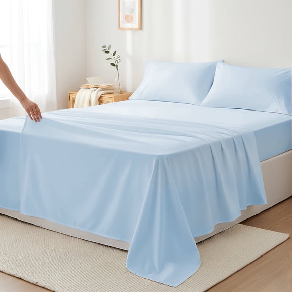 Máulli Collection King Size Sheets 400 Thread Count - King Size Cotton Sheets With Deep Pockets (4 PC, Light Blue), Soft, Cooling Hotel Bedsheet