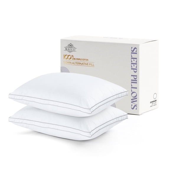Máulli Collection Bed Pillows for Sleeping - Standard Size Set of 2, Down Alternative Standard Bed Pillows for Back & Side Sleepers - 19 x 24", Firm Gusseted Soft Cooling Breathable Cotton Bed Pillow