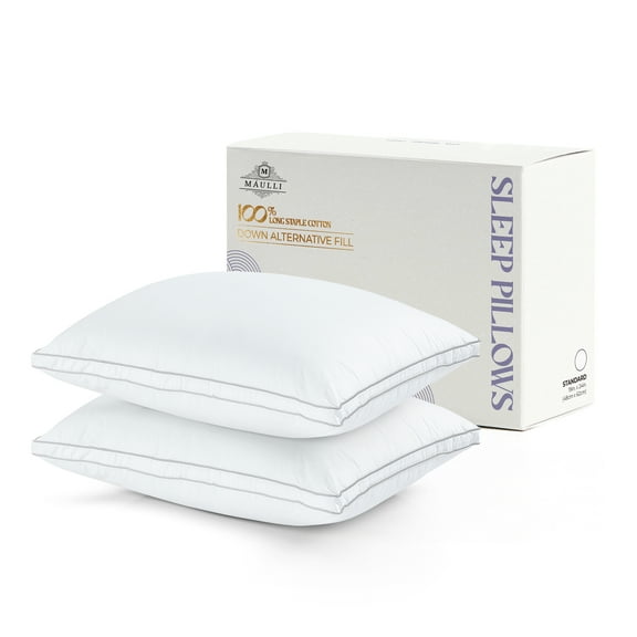 Máulli Collection Bed Pillows for Sleeping - Standard Size Set of 2, Down Alternative Standard Bed Pillows for Back & Side Sleepers - 19 x 24", Firm Gusseted Soft Cooling Breathable Cotton Bed Pillow