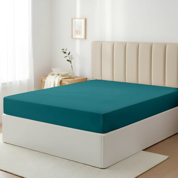 Máulli Collection King Size Fitted Sheet 400 Thread Count - 100% Cotton Fitted Sheet (1 PC, Teal), Soft, Cooling 16" Deep Pocket Hotel Bottom Sheet