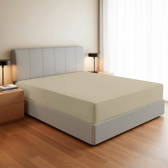 Máulli Collection Twin XL Fitted Sheet Percale Weave - 100% Organic Cotton Fitted Sheet Only Twin XL (1 PC, Taupe), Crisp Cooling Bottom Sheets