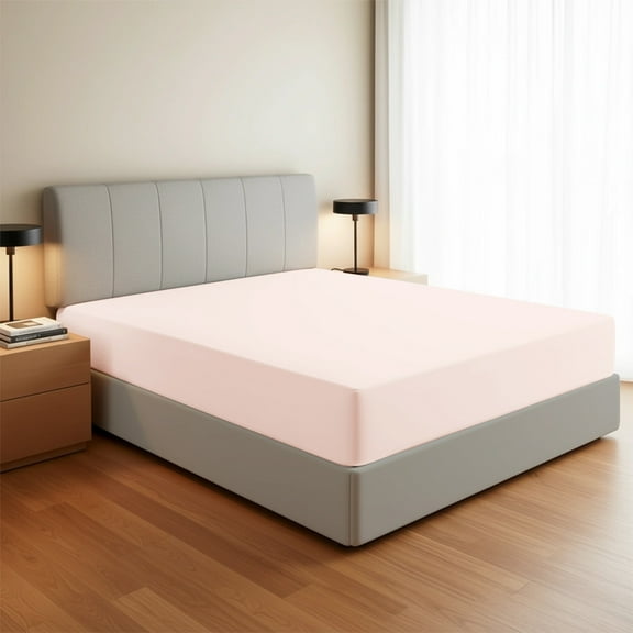 Máulli Collection 100% Organic Cotton Percale Weave Fitted Sheet Twin XL Size, Blush, 1 Deep Pocket Twin XL Fitted Sheet, Fits Mattress Upto 16" Crisp and Cool Bed Linen, GOTS Certified Sheets