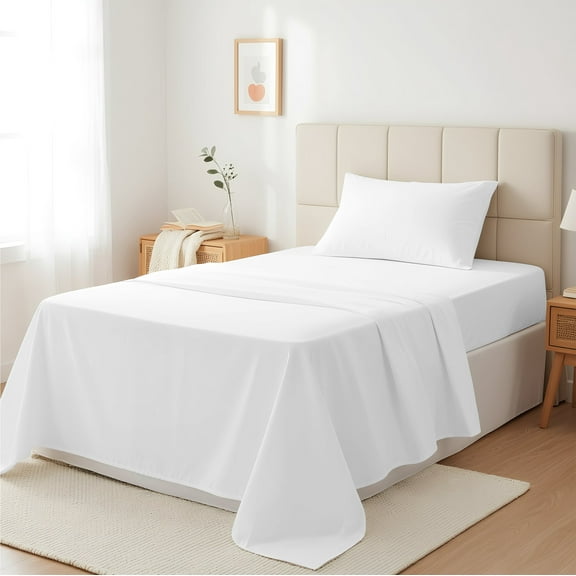 Máulli Collection Twin XL Sheets Set Cotton - 400 Thread Count 100% Cotton Twin XL Sheet Set, 3 PC Twin XL Sheets, Cooling & Luxury Sateen Sheets, 16" Deep Pocket Soft Sateen Cotton Sheets (White)