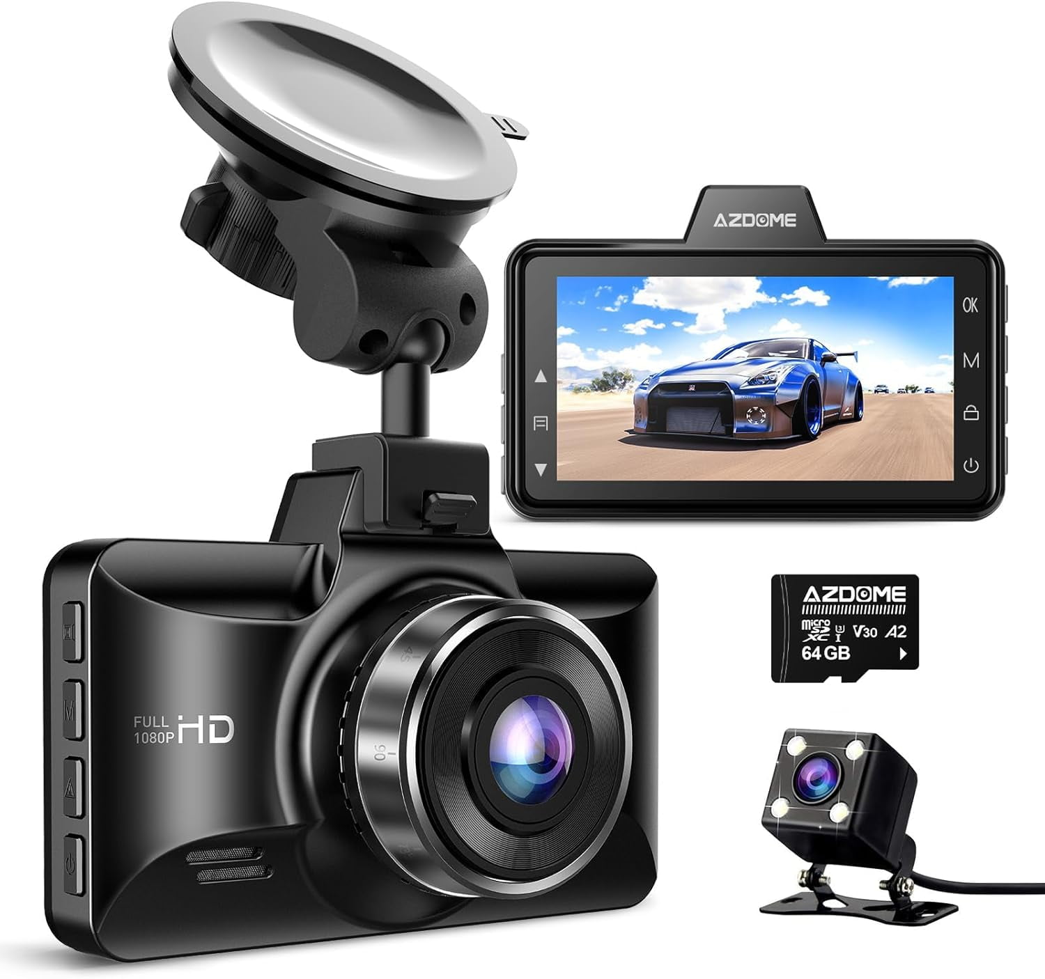 M01 Dual Dash Cam Front and Rear with Free 64GB Card, 3